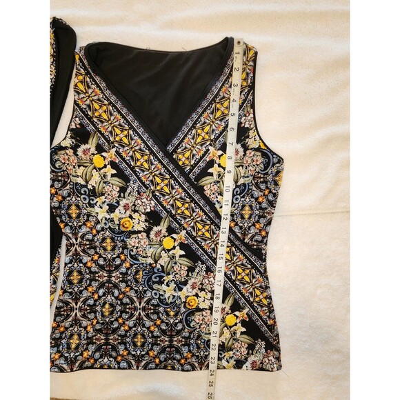 WHBM Sleeveless Reversible Floral Yellow Black Faux Wrap Top Small - Picture 5 of 7